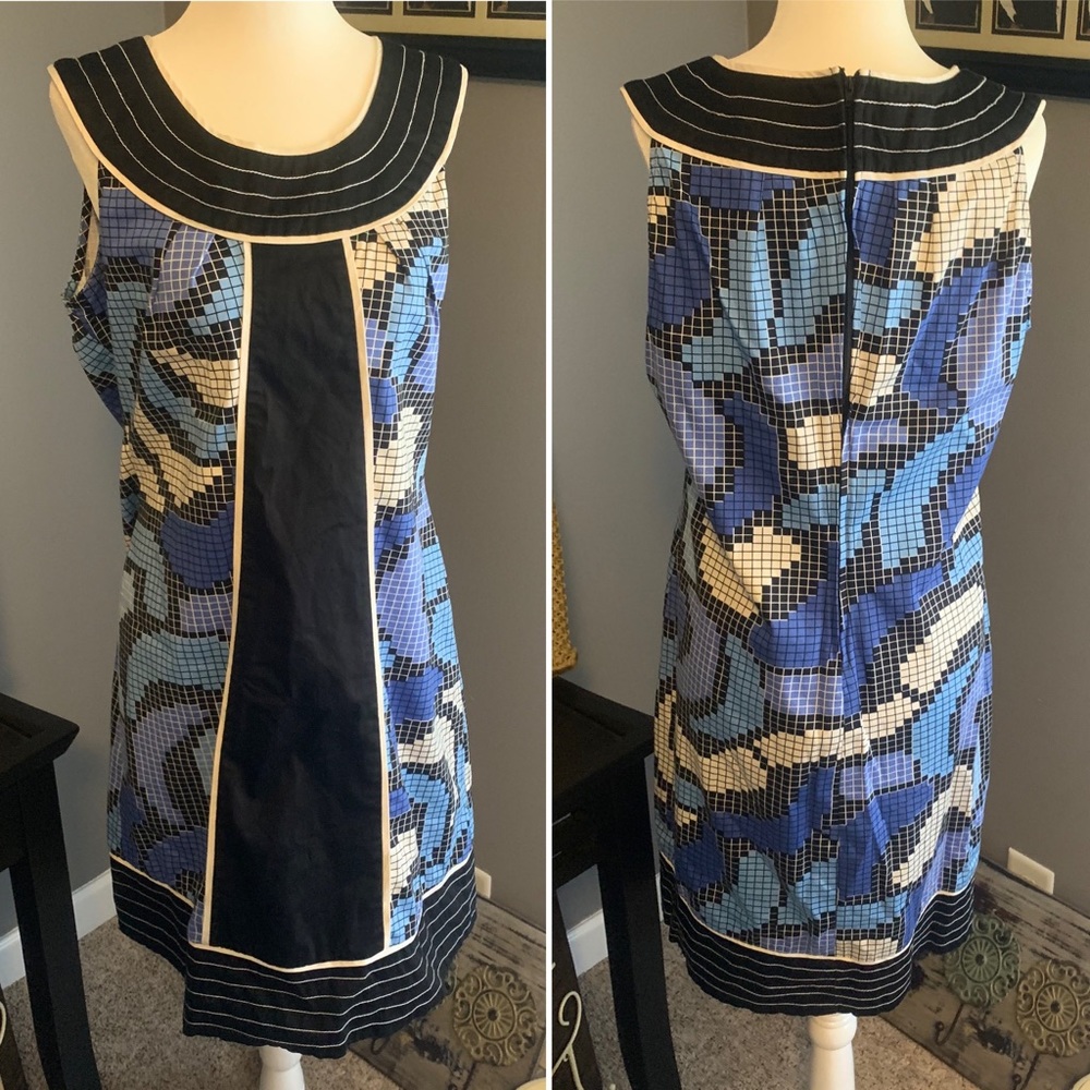 🦉/ dBy Ltd Retro Blue/Black Mosaic Dress Size 12